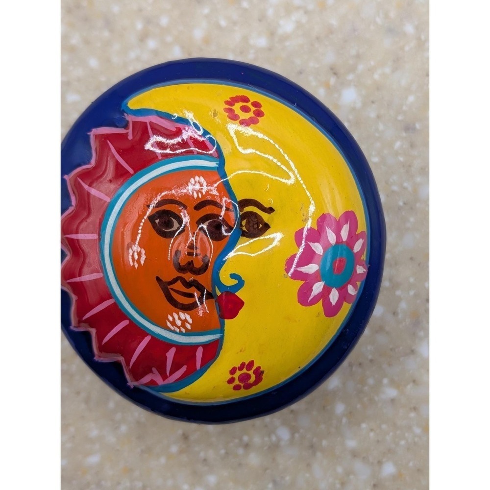MEXICAN Talavera Lidded Trinket Box Clay Pottery Handmade Round Jewelry Holder